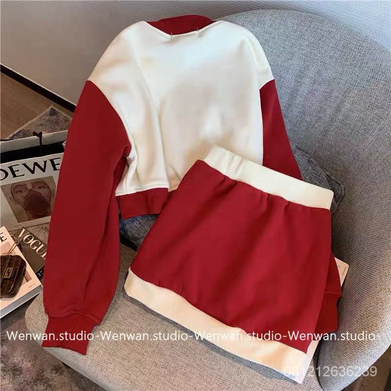 [✅BISA COD] #Sisjuly# Merah Meriah Bisbol Suit Wanita Musim Semi Kecil Tinggi Olahraga Dua Setelan Jas