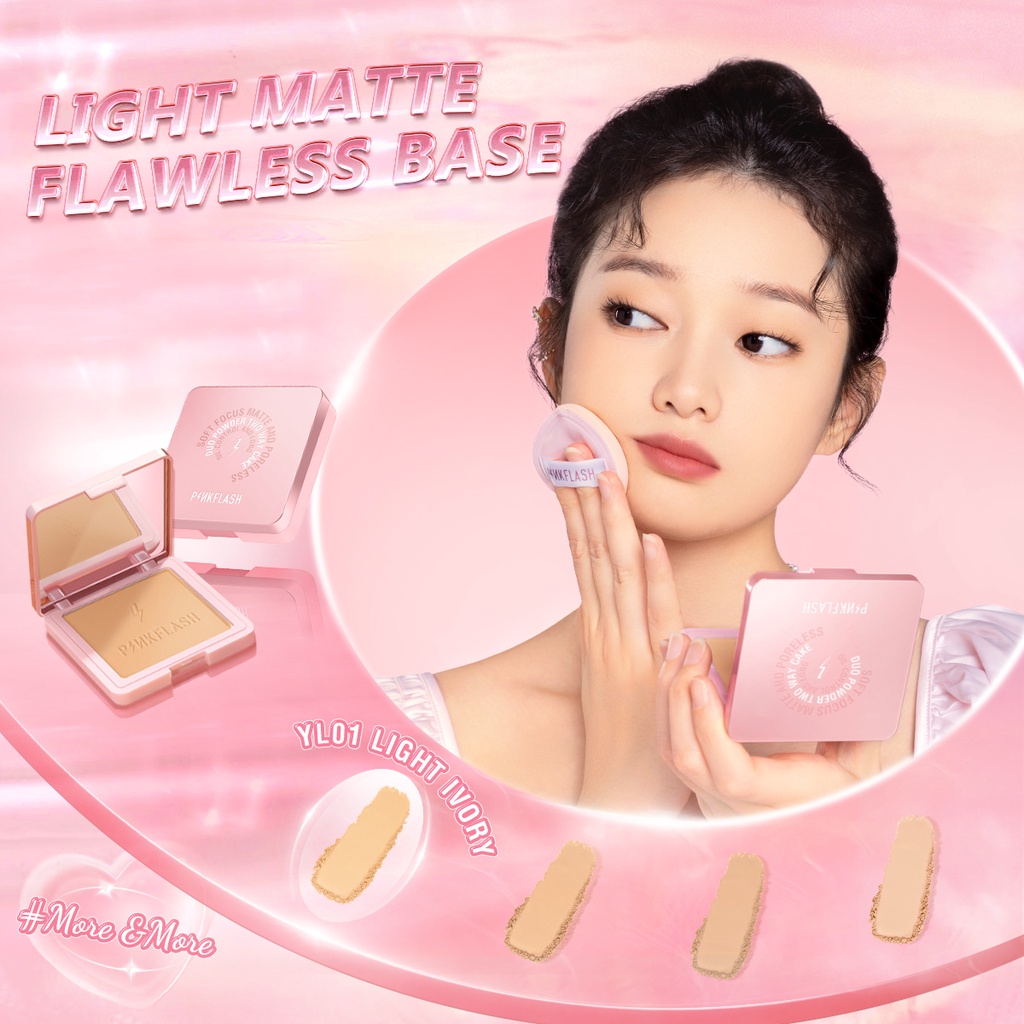 PINKFLASH More&amp;More Matte Oil Control Bedak Padat Poreless Pressed Powder Mattifying Flawless Two Way Powder UV Protection High Coverage Lightweight Face Makeup