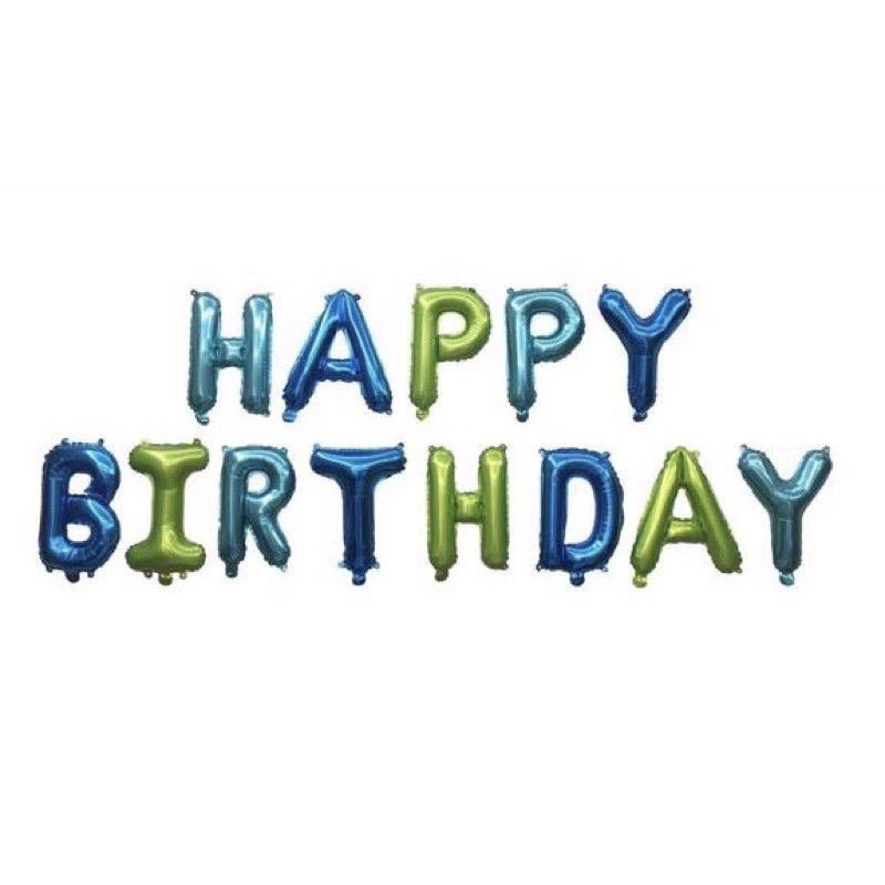 Balon Huruf Set / Tulisan Happy Birthday Warna Hijau / Biru