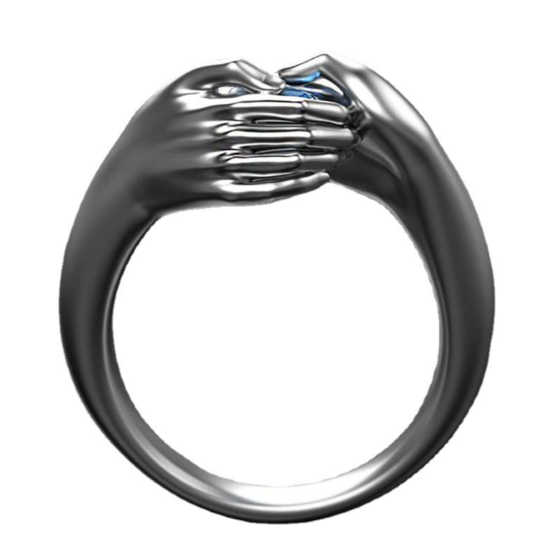 Cincin Desain Sapphire Bibir Aksen Zircon Biru Bahan Metal Warna Silver Gaya Hip Hop Untuk Wanita