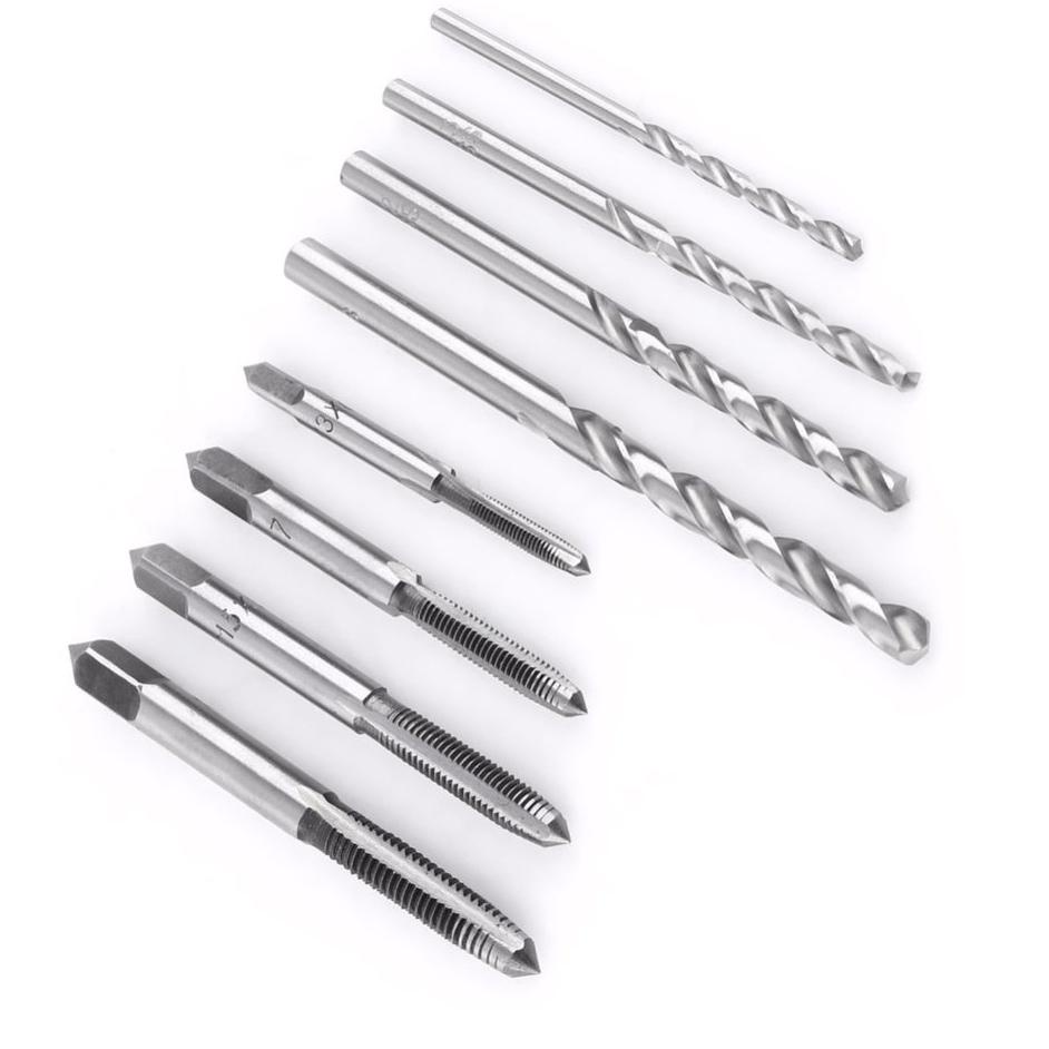 Terpercaya 9PCS Hand Tap Set + Mata Bor Senai Drat Baut Pembuat Derat Ulir Baud Handtap Handtab Hand