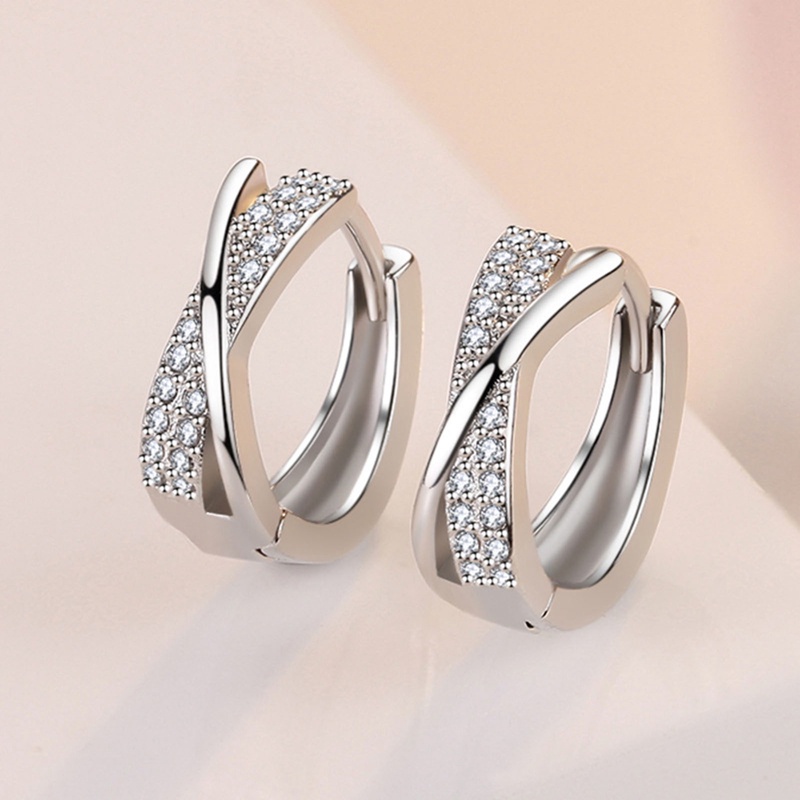 Anting Hoop Kristal Bahan 925 Silver Needle Untuk Wanita