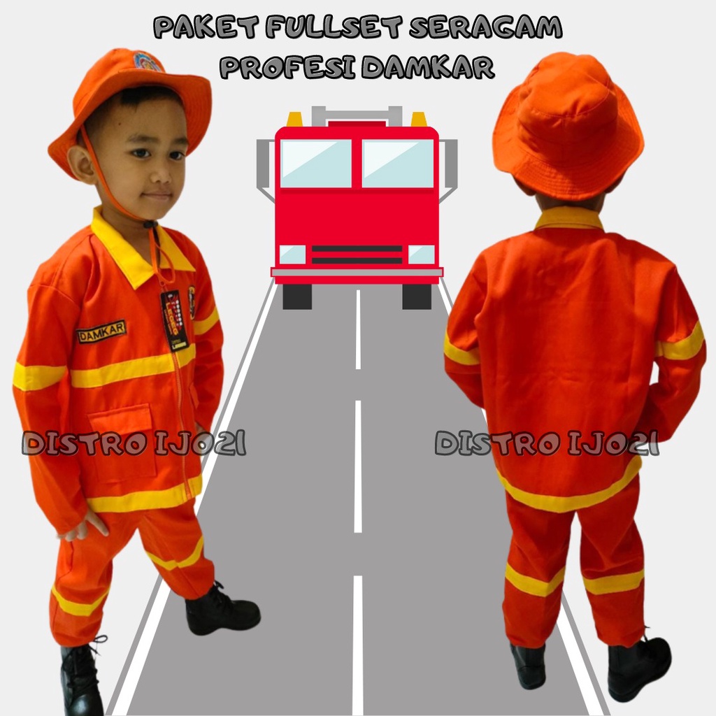 PROFESI ANAK POLISI PEMADAM DAMKAR FUULSET KOMPLIT PAKE SEPATU PDL KOSTUM CARNAVAL AGUSTUSSAN TK PAUD MURAH COD