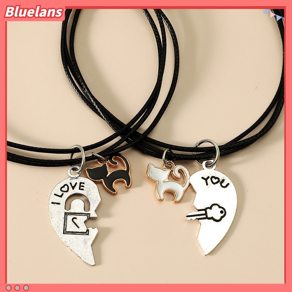 2pcs Gelang Tali Kepang Adjustable Bentuk Kucing Hati Untuk Pasangan