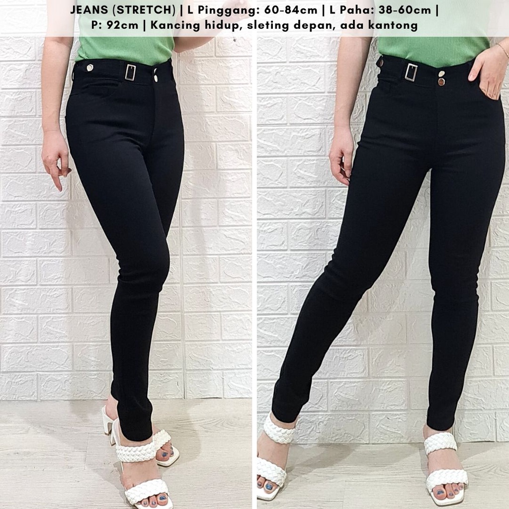 4600 clauries button belt slim fit jeans celana import korea