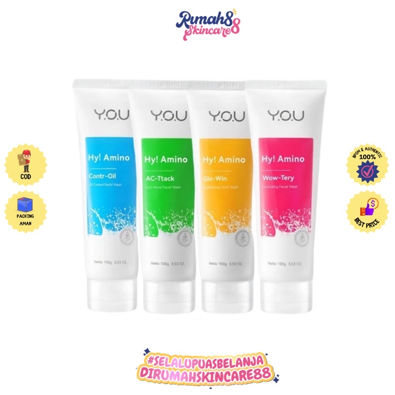 YOU Hy! Amino Facial Wash 100gr - Anti Acne | Control Oil | Brightening | Hydrating Sabun Cuci Muka Berbusa Whip Cream