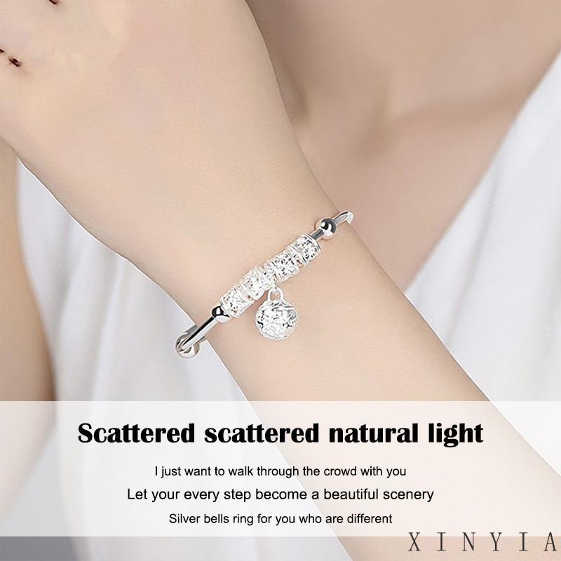 Xia.id Gelang Tangan Lapis Silver 925 Wanita Desain Geometri Hias Lonceng Gaya Etnik