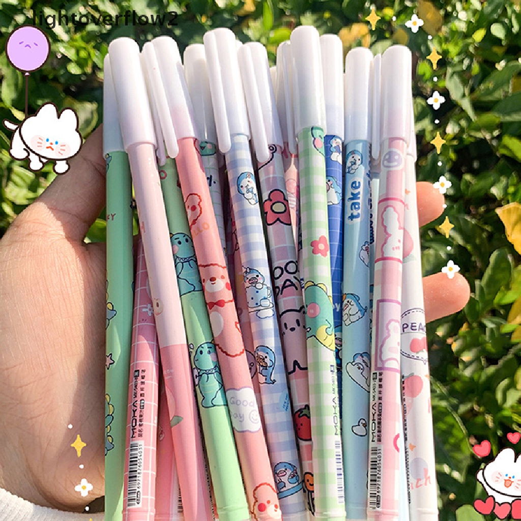 (lightoverflow2) 6pcs / Set Pulpen Gel 0.5mm Bisa Dihapus Motif Kartun Kawaii Untuk Anak / Sekolah / Kantor