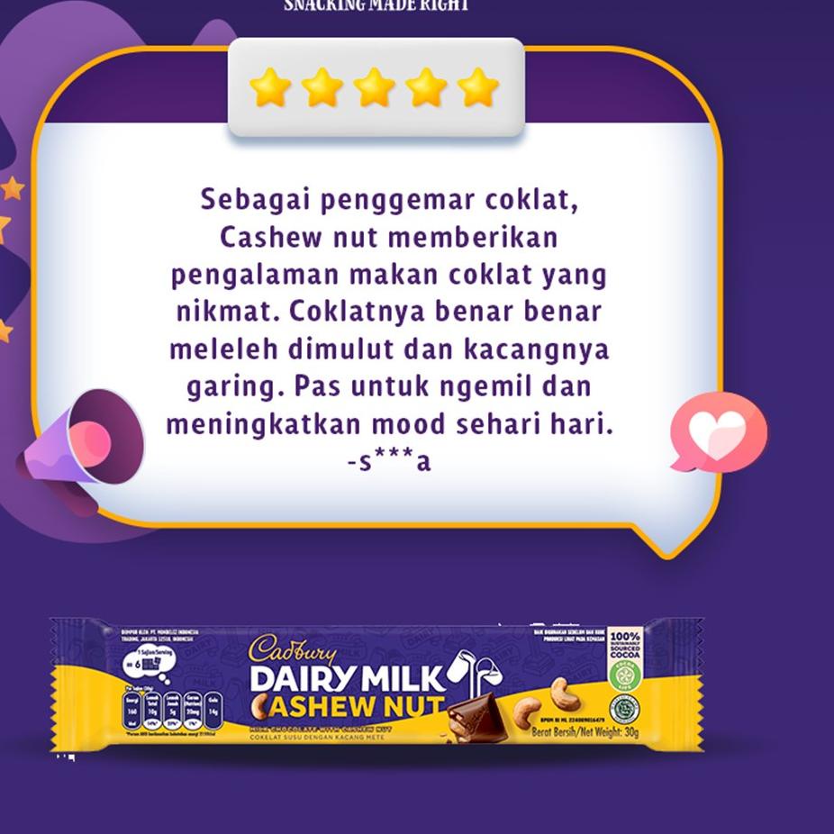 

ㄼ Cadbury Dairy Milk Chocolate Cashew Nut Regular 30g Untuk Camilan SIAP KIRIM 3677 ❖