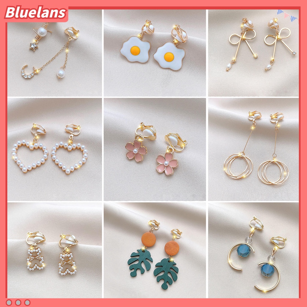 1 Pasang Anting Klip Tanpa Tindik Model Pita Rumbai Aksen Berlian Imitasi Untuk Hadiah Ulang Tahun