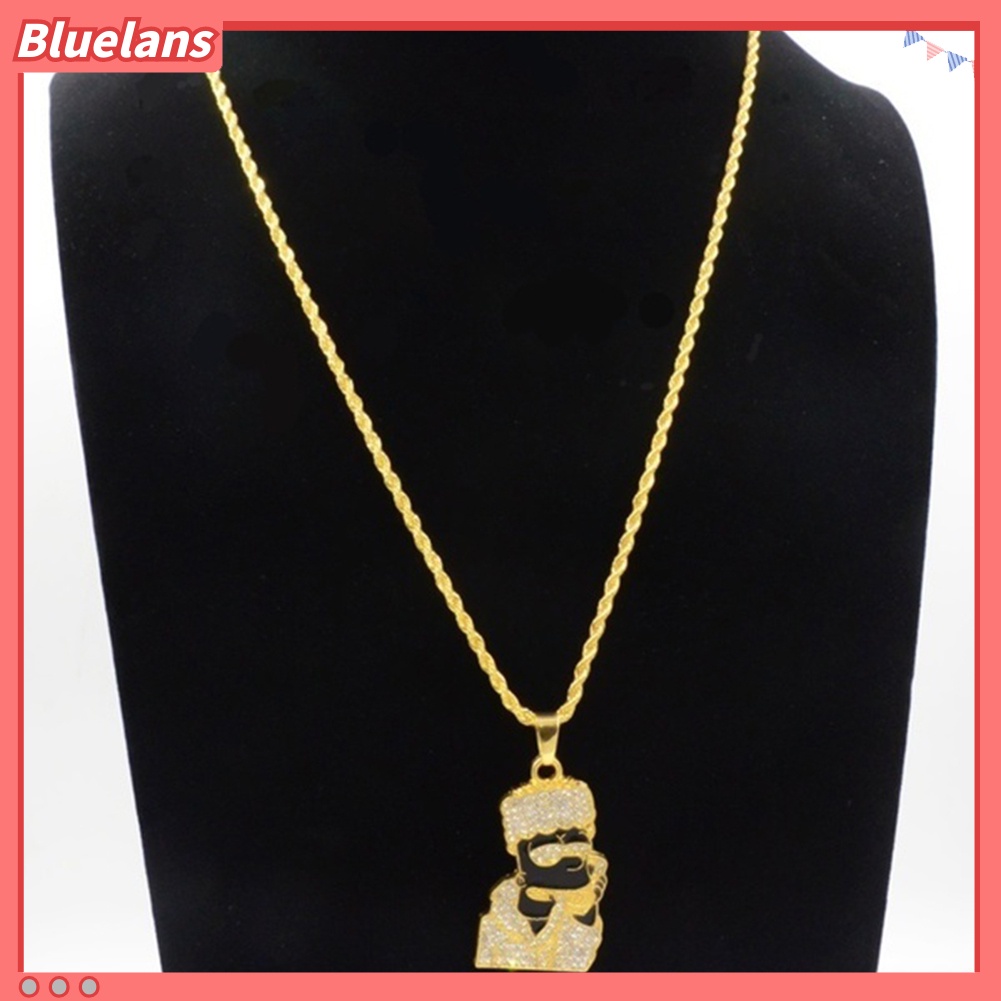 Bluelans Hip Hop Men Rhinestone Cartoon Simpson Pendant Necklace Twist Chain Jewelry Gift