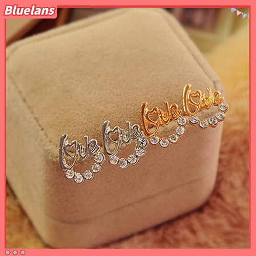 Anting Stud Desain Tulisan Love Aksen Berlian Imitasi Untuk Wanita