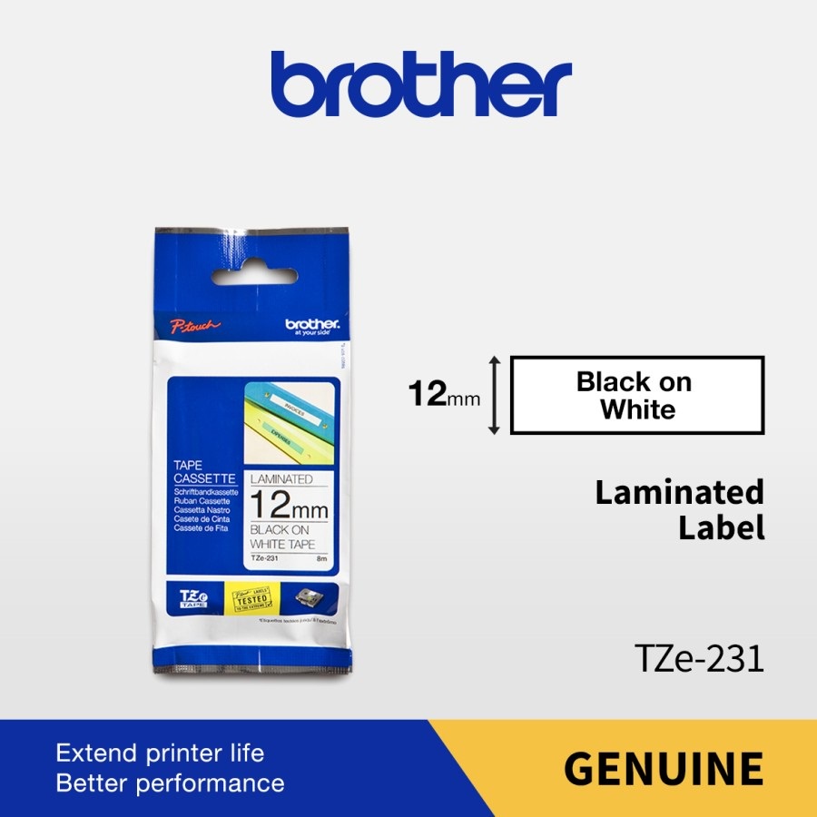 

Brother Color Tape TZE-231 12mm Laminated Black On White