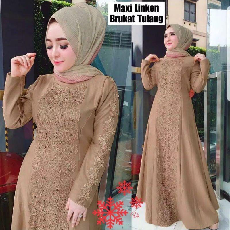 BJ - GAMIS LENKEN / MAXI LENKEN / UKURAN L , XL , XXL / GAMIS KONDANGAN / GAMIS PESTA / GAMIS WISUDA / GAMIS UKURAN BESAR / Gamis Bahan Moscrepe Kombi Brukat Tulang Premium / MAXI KEKINIAN / MAXI KONDANGAN / MAXI WANITA MURAH / GAMIS MURAH MERIAH