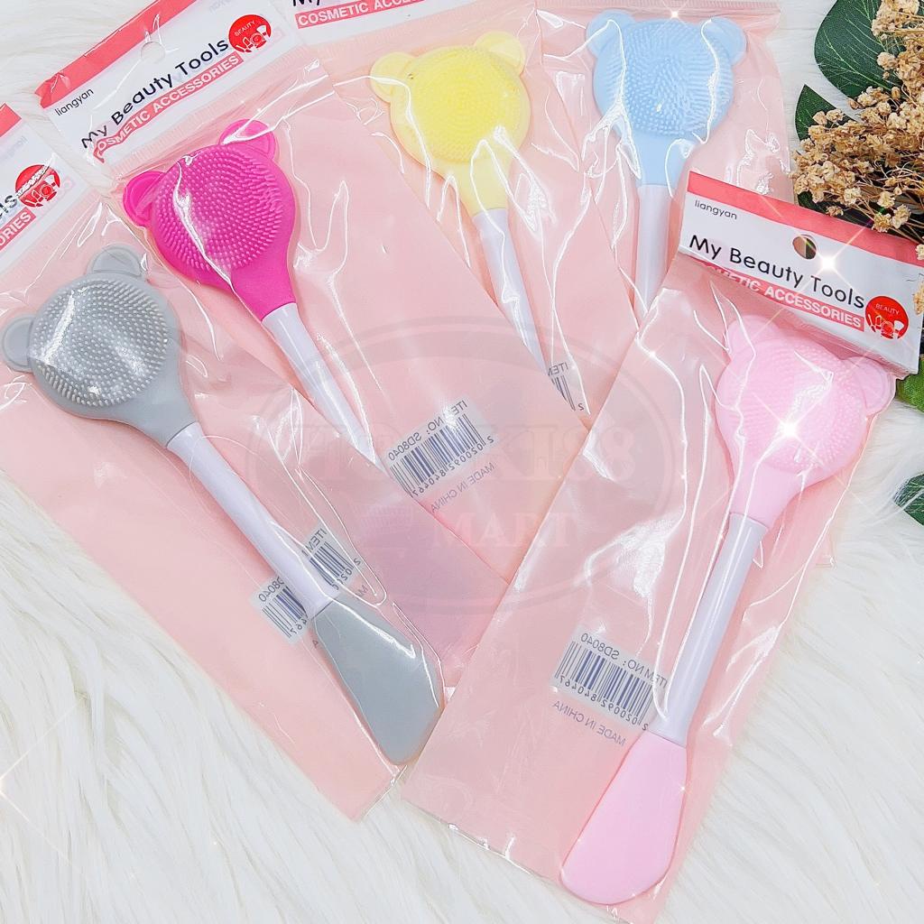 [2in1] Kuas Masker Silicone 2 Sisi / Brush Komedo Motif / Spatula Oles Masker