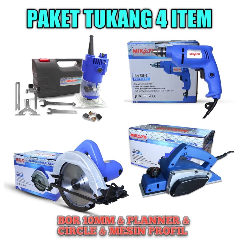 PAKET TUKANG KAYU - 4 ITEM Mesin Profil KAYU + Mesin Serut + Mesin Circular Saw + Mesin BOR 10MM MIKAYO