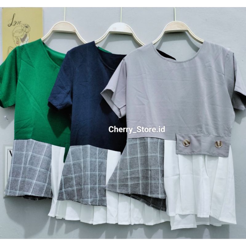 Cherry_ blouse atasan Korean style variasi kancing