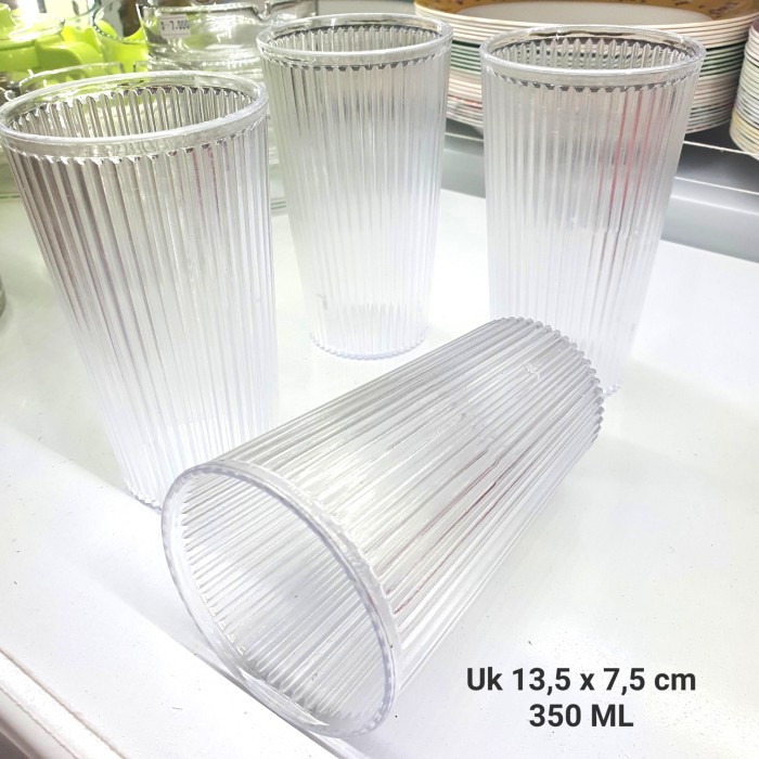 BISA COD - Gelas Mug Plastik Besar Relief Garis Bening Transparant 350 ML Cafe z