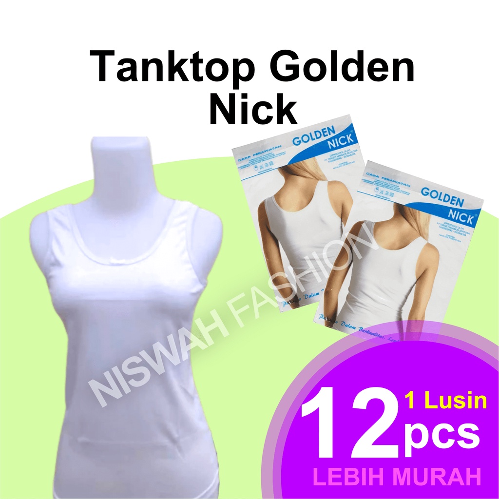1 Lusin Kaos Wanita Polos Putih Singlet Wanita Remaja Dewasa Tanktop Golden Nick AT48 1Lusin Harga G