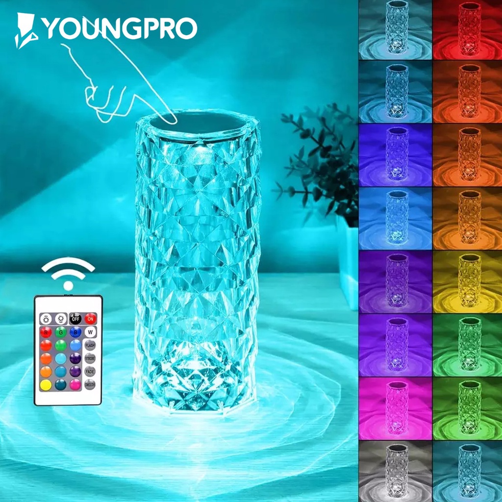 YOUNGPRO C01 LAMPU MEJA CRYSTAL ROSE DIAMOND TABLE LAMP TOTCH LAMP LAMPU HIAS aesthetic