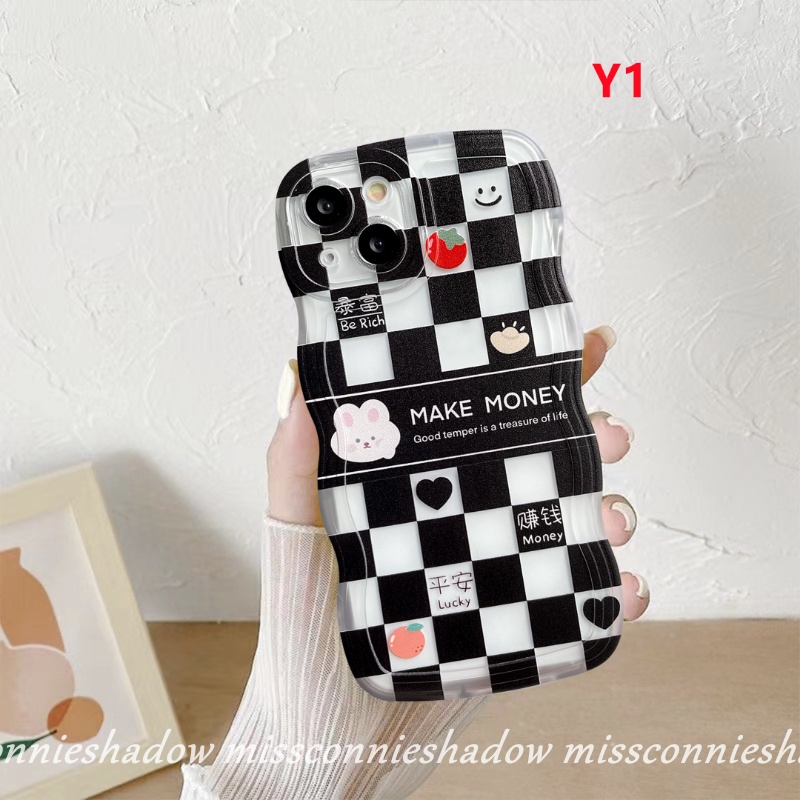 Couple Case Realme 10 C12 9 8 8I 9Pro+ C33 C30 C35 C25 C25Y C25s C15 C11 C3 5i 5s 6i C21Y C20 C17 C20A 7 5 7I Wavy Edge Checkered Cartoon Cute Bear Rabbit Smiley Soft Tpu Cover