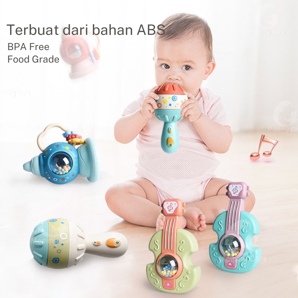 MOMMYCARE MAINAN RATTLE TEETHER BENTUK GITAR KARTUN UNTUK EDUKASI DINI BAYI NEWBORN