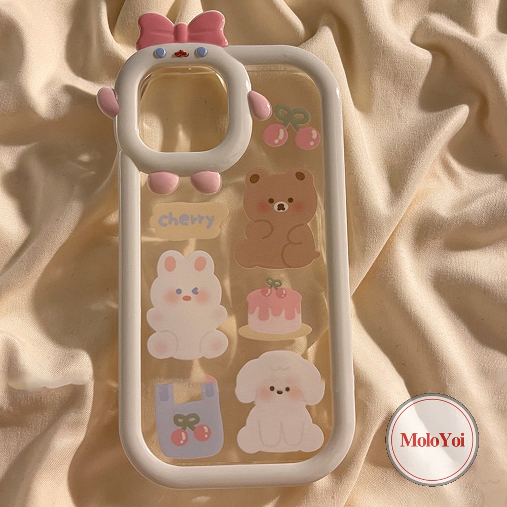 Soft Case Desain Kartun Cherry Bear Puppy 3D Untuk IPhone 11 12 13 14 Pro MAX 7 8 6 6S Plus 14 Plus XR X XS MAX SE 2020