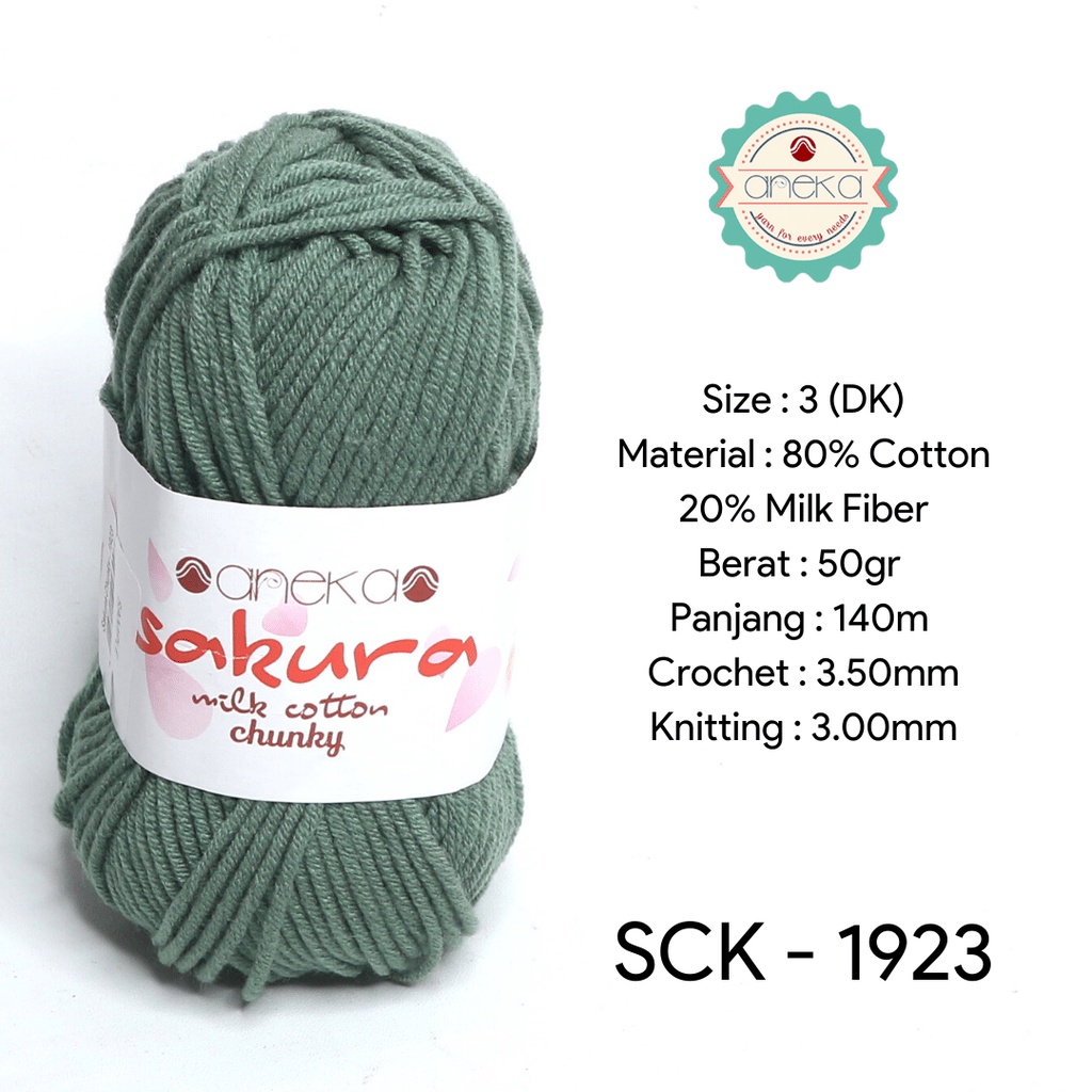 Benang Rajut Katun Susu Sakura Milk Cotton Chunky - 1923