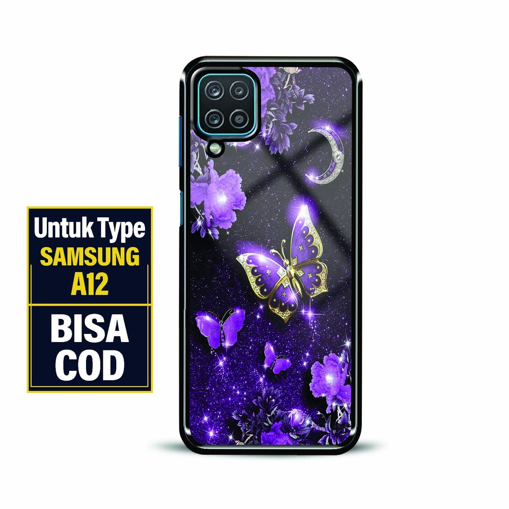 Hardcase Premium Samsung A12 - Softcase Kaca Samsung A12 - Fashion Motif [ Buterfly 1 ] - Hardcase 2