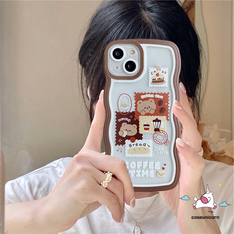 Soft Case Bahan TPU Motif Kartun Beruang Kopi Tahan Banting Untuk iPhone 11 12 13 14 Pro MAX XR 6 6s 7 8 14 Plus X XS MAX SE 2020