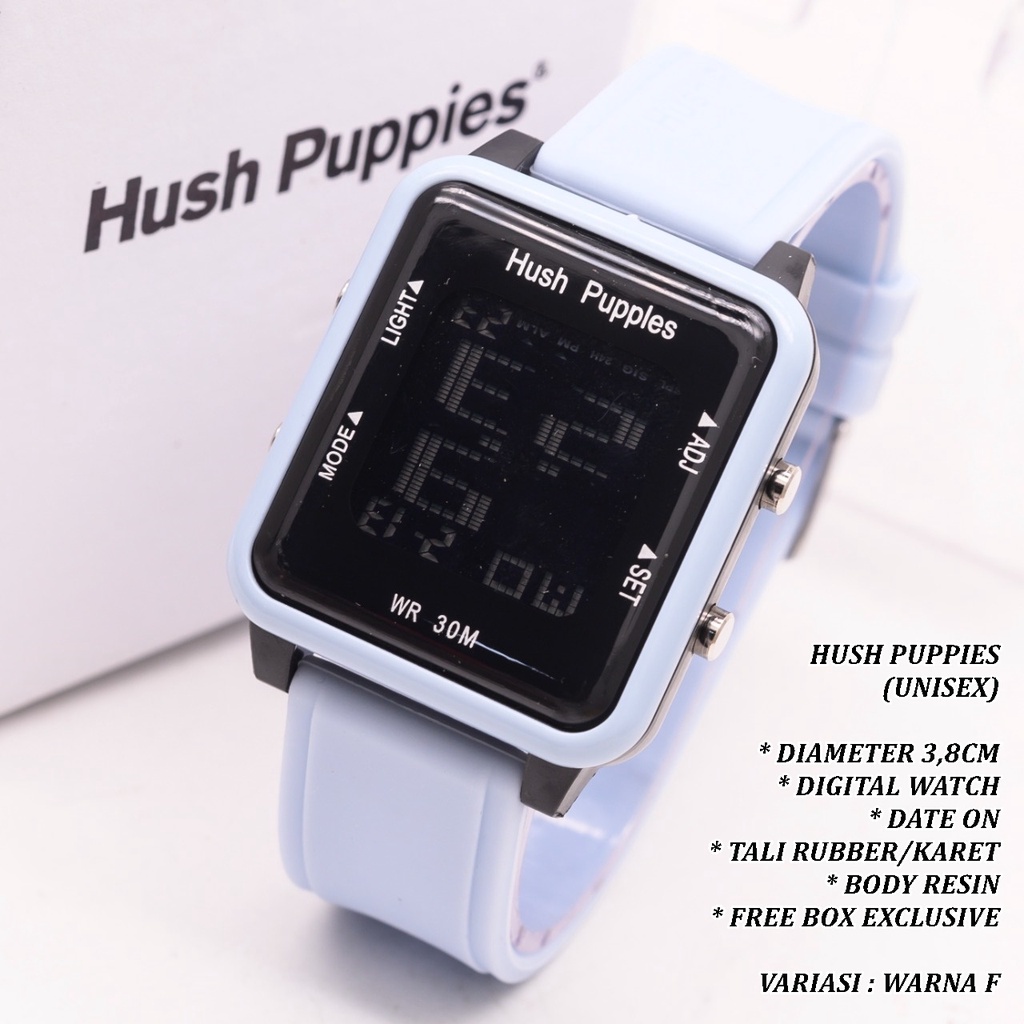 (FREE BOX) JAM TANGAN UNISEX HUSH PUPPIES TALI RUBBER BODY SEGI TANGGAL AKTIF