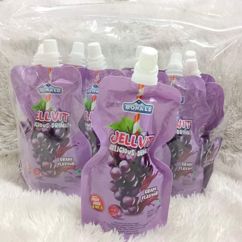 

donald jellvit jelicious drink grape flavour 1 ball isi 10pcs - minuman jeli rasa anggur 130g perbiji - jajan enak murah grosir