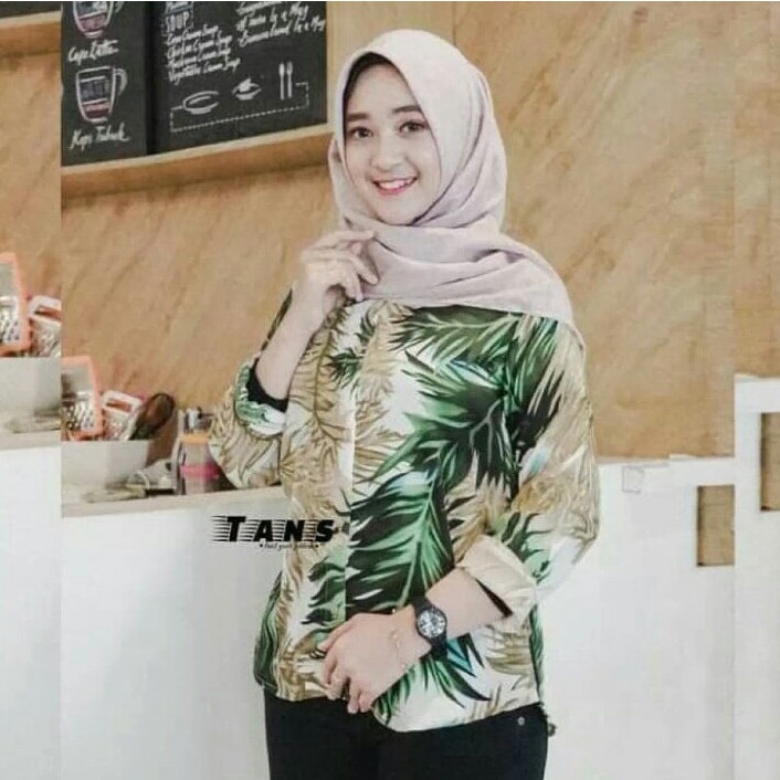 TERBARU SETELAN BAGGY PANTS KEMEJA MONALISA MOTIF DAUN KELAPA