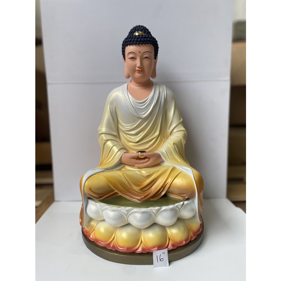 patung buddha sakyamuni / buddha gaotama - 16 inch - fiber - kuning