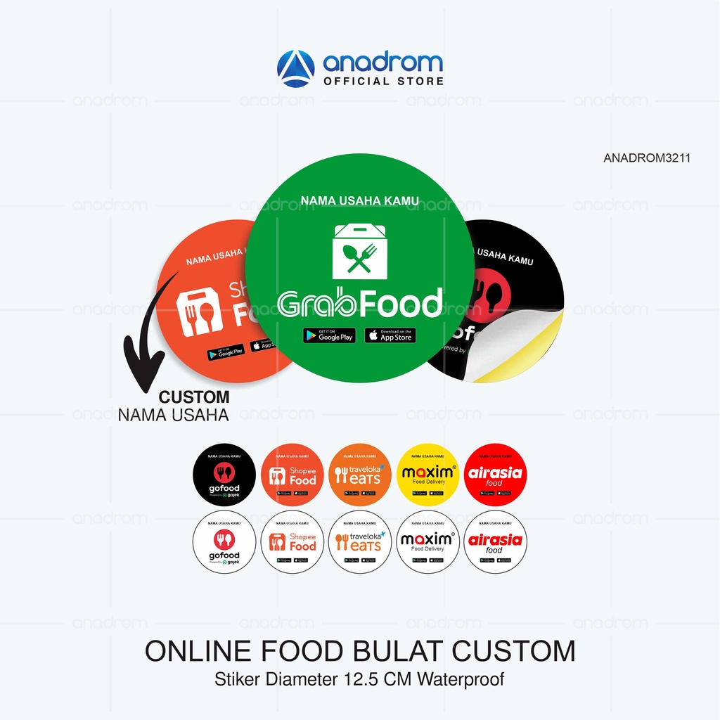 

Stiker Online Food Bulat Custom I Size 12.5 Cm Waterproof I Anadrom 3211