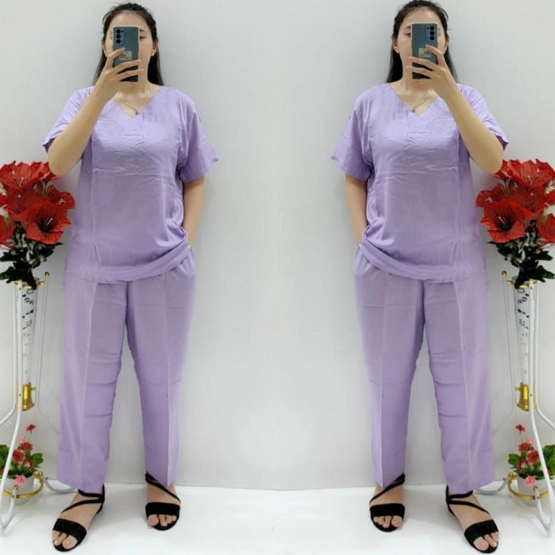 CNC - Stelan Baju Wanita Terbaru/Stelan Polos CP Celana Panjang Rayon V Standar XL Dan Jumbo 3XL