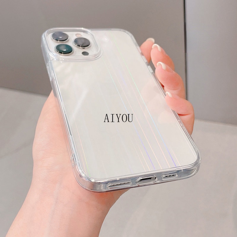 Case Bahan Akrilik Transparan Warna Gradasi Pelangi Untuk iPhone 14 Pro Max 13 X XS Max XR 12 Mini 11 Pro Max 6 6S 7 8 Plus