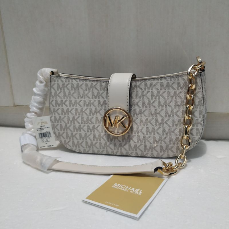 Tas MK Authentic Carmen Shoulder Cream Signature Original NBU