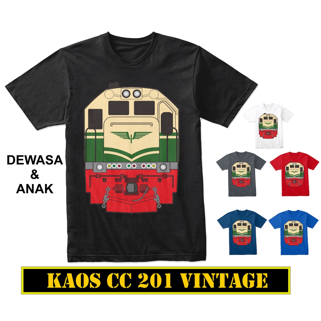 KAOS KERETA API CC 201 VINTAGE LOKOMOTIF DEWASA DAN ANAK