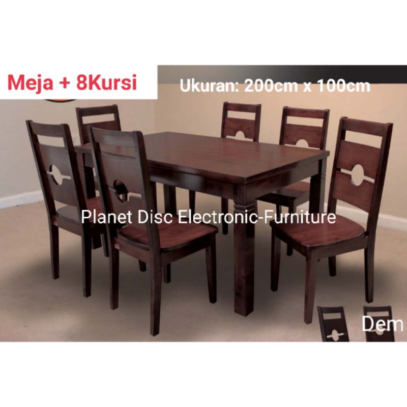 Meja Makan Kayu Solid 200cm 8kursi Dining set 8person Dining table Promo murah