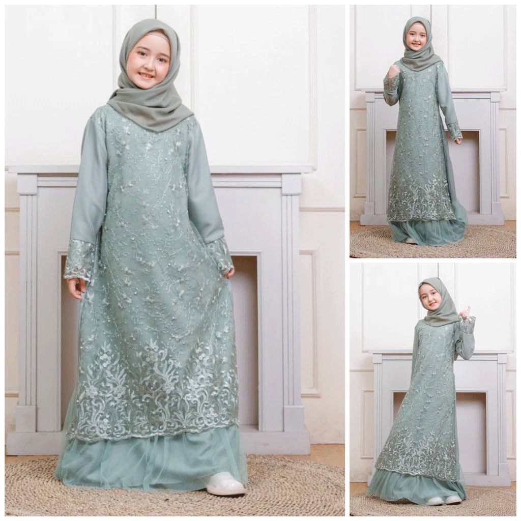 GAMIS NAFSI MAXI ANAK TANGGUNG 9-12th NAZWA DRESS MUSLIM REMAJA BRUKAT TILE BORDIR 6 WARNA