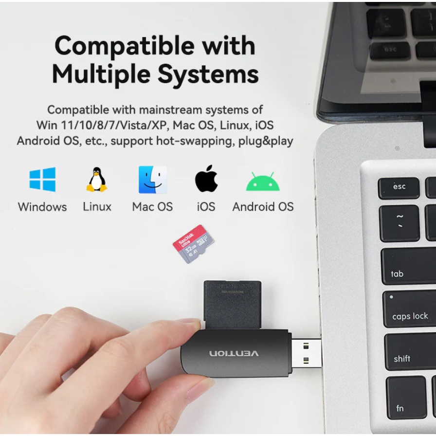 Vention Card Reader Micro SD TF Card USB A Memory Card Adapter