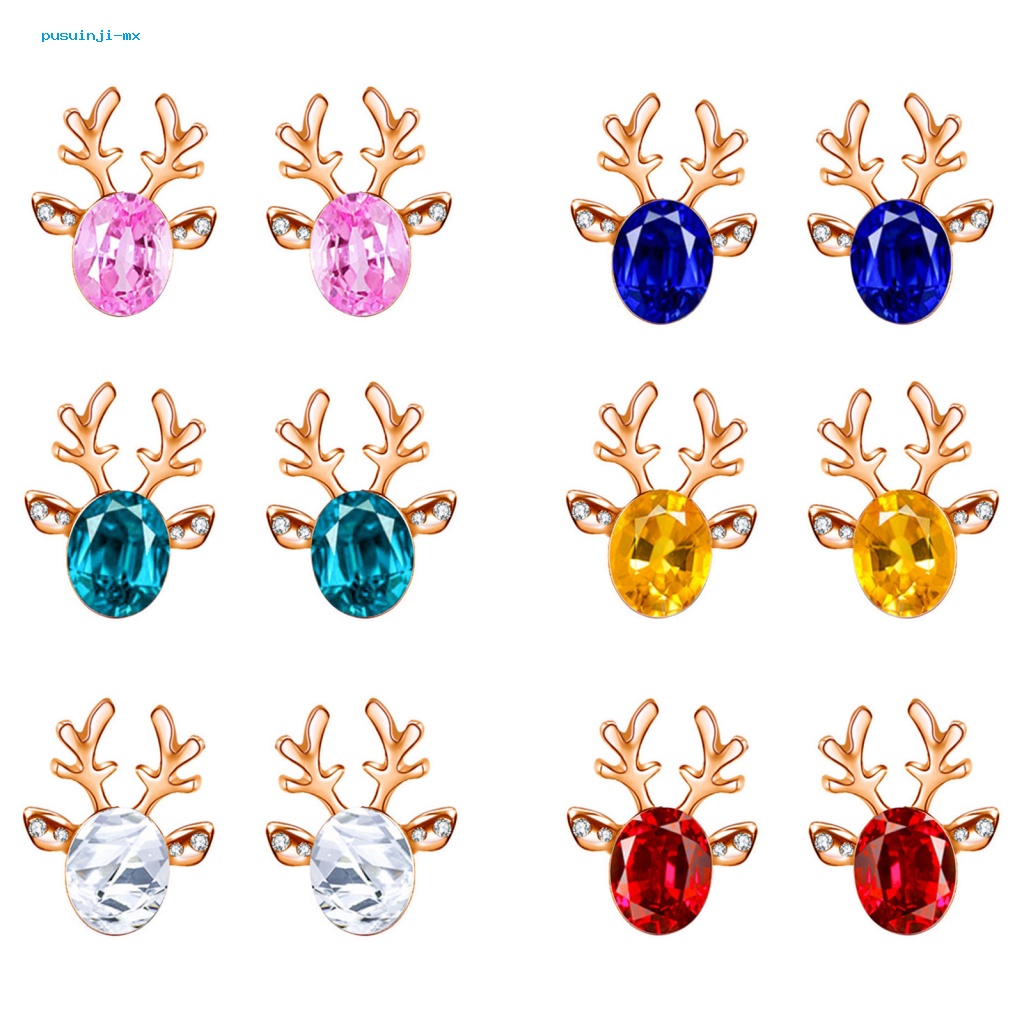 2pcs Anting Stud Desain Tanduk Rusa Aksen Batu Permata Tiruan Untuk Aksesoris Natal