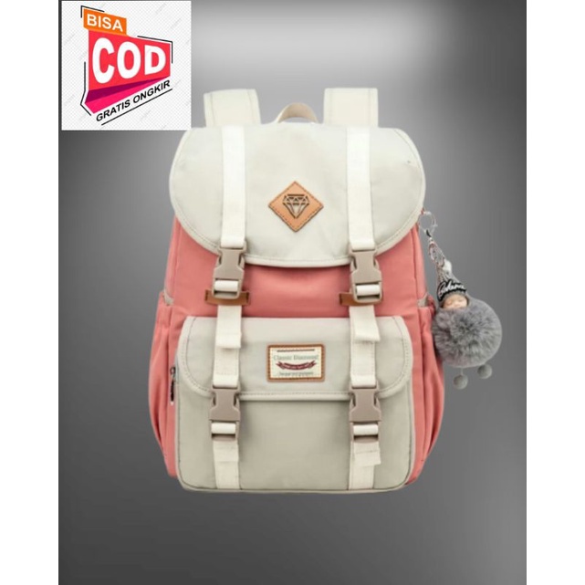 BLDR_Tas Sekolah Anak Perempuan Sd Smp Sma Ransel Backpack Cowok Cewek Motif Diamond Bahan Kanvas Dinier