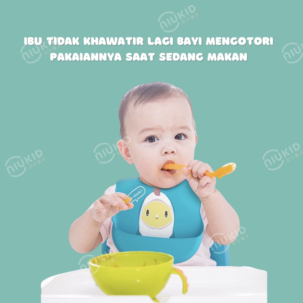 NIUKID CELEMEK MAKAN BAYI BABY BIB SLABBER FULL SILIKON