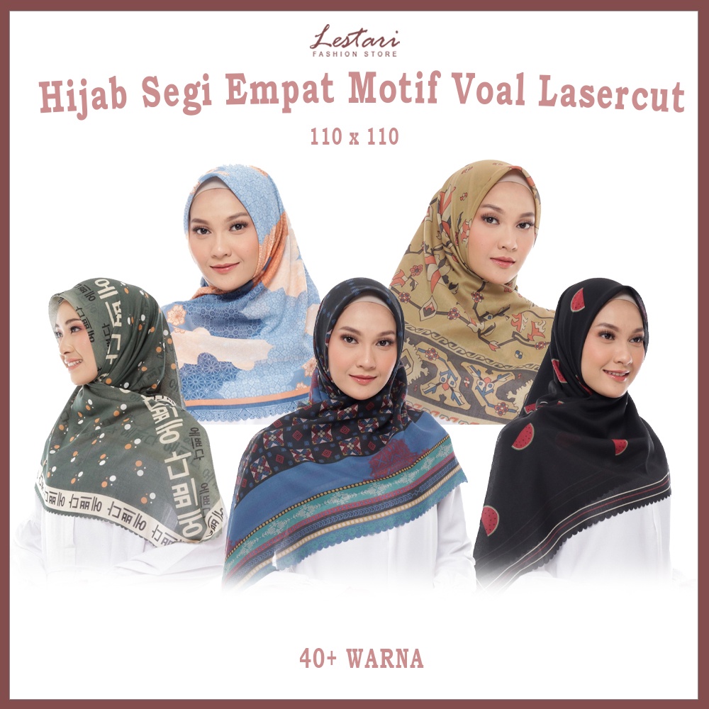 Hijab Segi Empat Motif Voal Lasercut 3.0 - Hijab Jilbab Kerudung Segi Empat Segiempat Voal Motif Ter