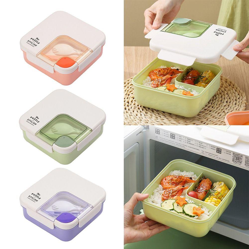 Solighter Lunch Box Microwavable Rectangle Grid Untuk Pelajar Pekerja Kantor Wadah Makanan