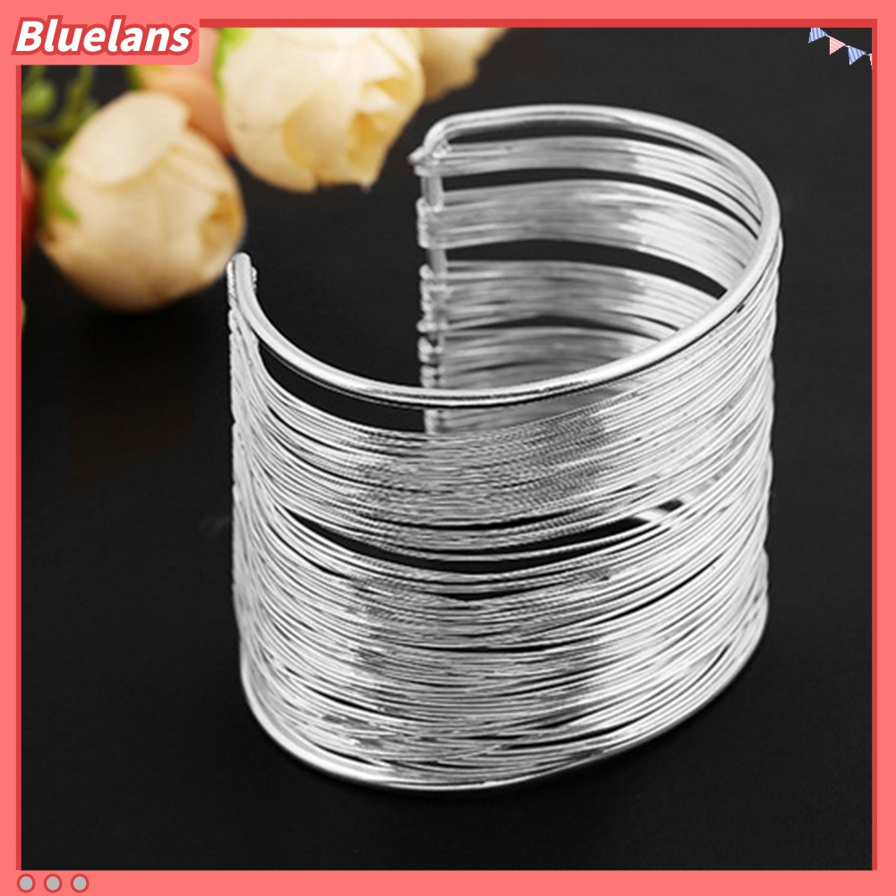 Bluelans Fashion Women Multilayer Metal Wires Strings Open Bangle Wide Cuff Bracelet