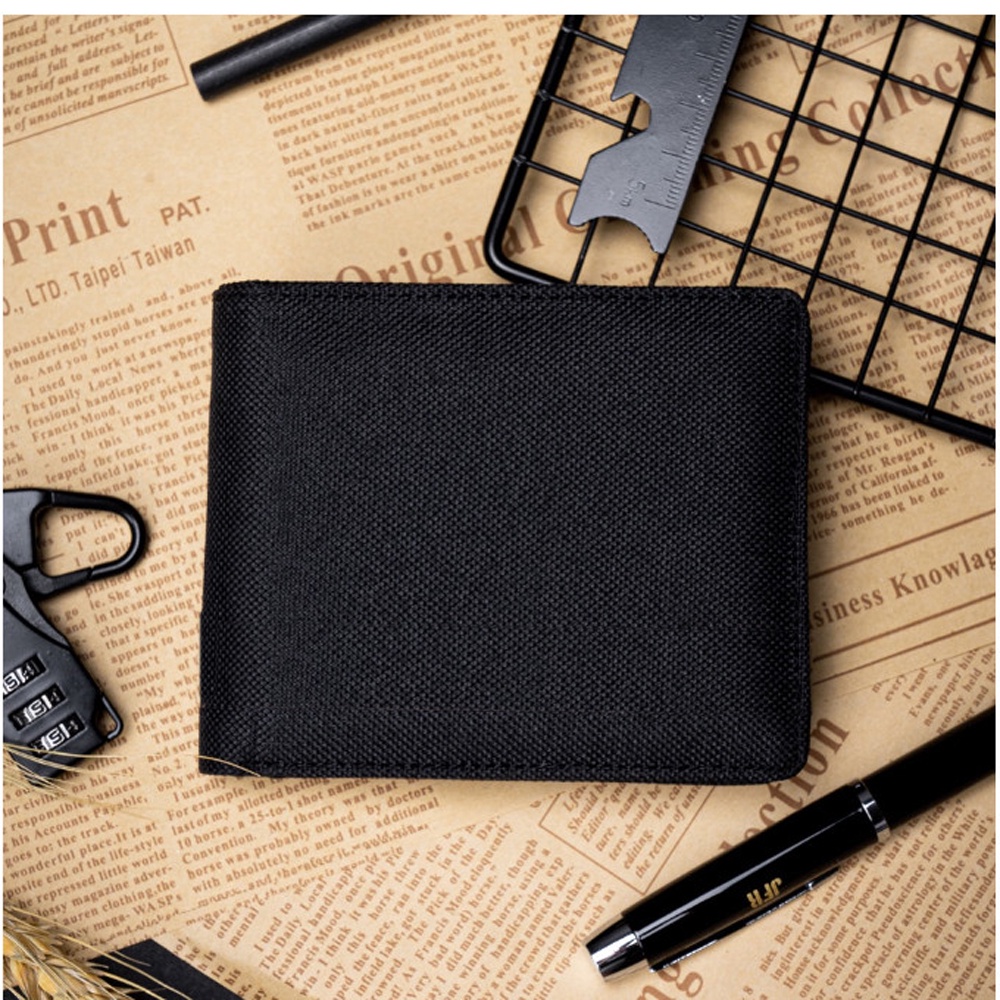 Dompet IMPORT Dompet Kanvas Pendek Lipat Dua Dompet Model Exclusive terbaru - Black + Bonus Box