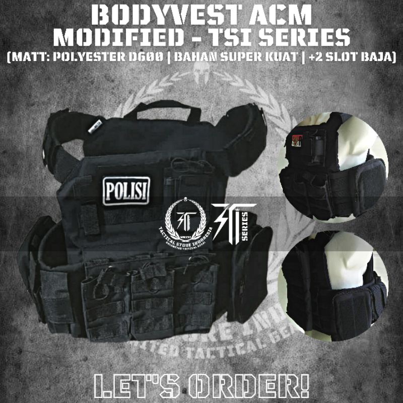 Body Vest SPC Modified - Bodyvest Tactical Hitam Hijau Loreng TSI Series